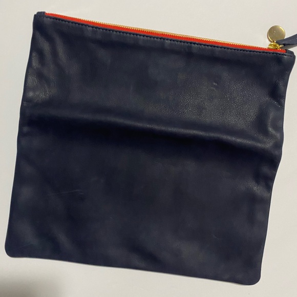 Clare V. Fold over suede leather clutch. Lined with chambray fabric. Navy - Picture 2 of 6